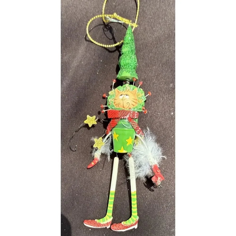 Vintage Katherines Collection Dangle Leg Cat Elf Christmas Ornament Rare! -K2